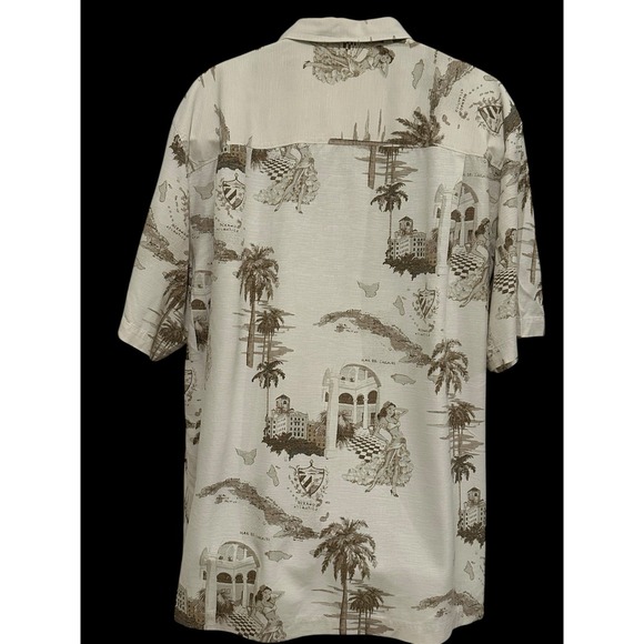 Paradise Collection Men Shirt Loop‎ Hawaiian Camp XL 100% Silk Beige Caribbean - Picture 6 of 8